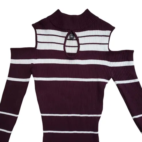 Say What? Say What Dress Midi Women Small Long Sleeve Cowl Neck Bodycon Stripe Pullover