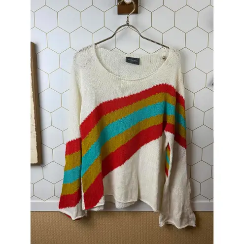 Wooden Ships  Cream Knit Sweater with Rainbow Stripes - Size - M/L