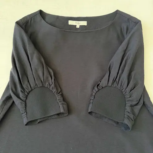 Tibi Black Blouse Top Mixed Media Puffy Sleeves Size 4