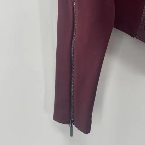a.moss Burgundy Embroidered Mesh Long Sleeve Zip Back Moto Ponte Top Size Small