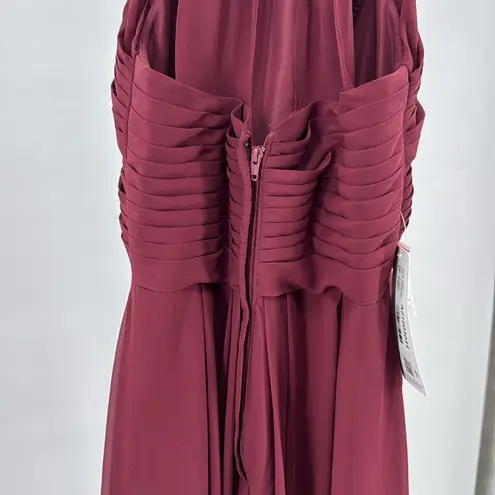 Azazie Ginger Cabernet A-Line Halter Pleated Chiffon Dress custom bridesmaid
