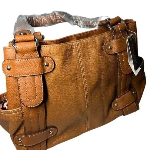 Tignanello Pebble Leather Satchel Shoulder Handbag, New with Tag Brown