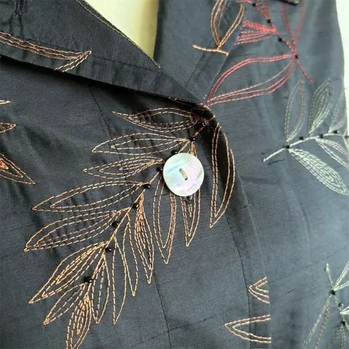 French Laundry Women's M Silk Black Beaded Embroidered Blazer Career Jacket