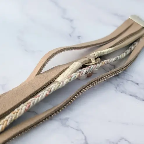 Cuff Bracelet Neutral Tones with Gold Tone & Faux Pearls