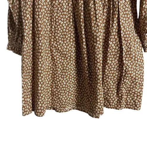 Rylee + Cru Janie Ditsy Floral Print Brown Long Sleeve Dress Size Small