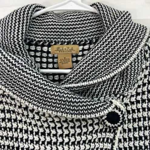 Peck & Peck Weekend women's black white thick knit metallic cowl neck sweater M