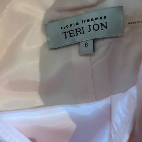 TERI JON By Rickie Freeman Size 8 Pink Dress Asymmetrical Organza Floral Ruffle