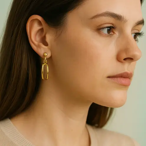 Minimalist Gold Double Hoop Drop Earrings Modern Chic Unbranded