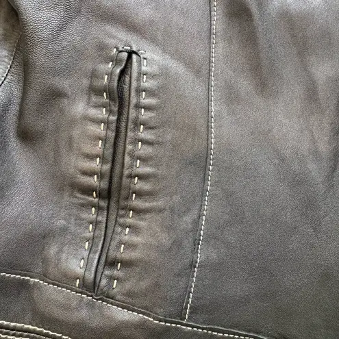 CAbi  Black Leather Jacket With Contrast Top Stitching (runs very small)