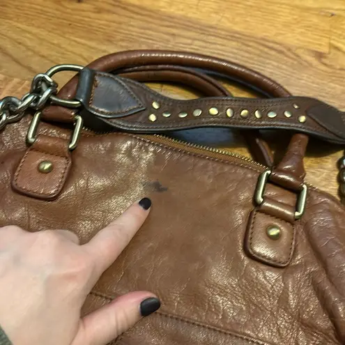 Sabina Fold Over Chain Metal Leather Brown Crossbody Boho Purse Bag Retro