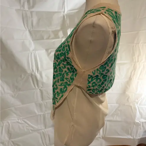 Fate Cream and Green Leopard Print Sleeveless Tank Top Size M