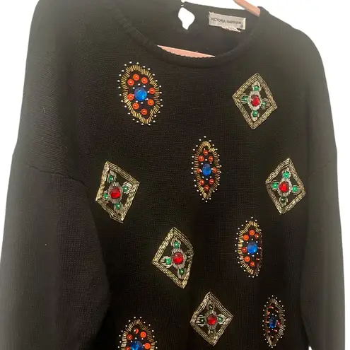 Vintage Victoria Harbour black bejeweled beaded bling tunic sweater size medium
