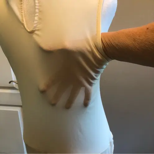 Belle Tweed Ivory Floral Appliqué See Through Sleeveless Bodysuit Size XL