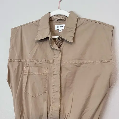 Pistola Rosie Utility Stretch Cotton Poplin Collared Mini Dress Coconut Tan S