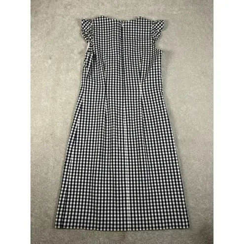 J. McLaughlin Dress Womens 4 Navy White Gingham Joselyn Ruffle Sleeve Shift