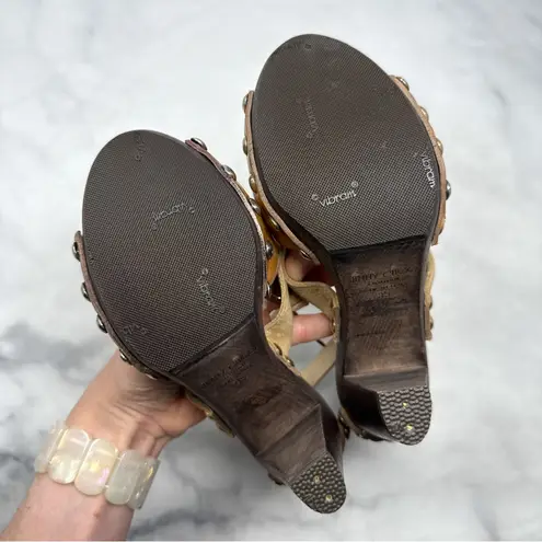 Jimmy Choo Chunky Platform Block Heel Studded O Ring Suede Leather Sandal Heels