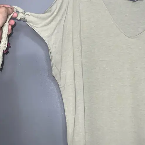 Sharagano Sage Green Linen Blend Short Tie Sleeves V Neck Blouse XL