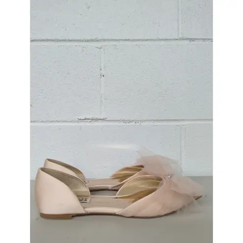 Badgley Mischka fergie Sz 8 ballet pink flats pointed toe bow tulle rhinestone