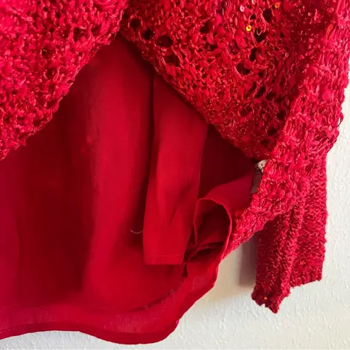 Christopher & Banks Sweater Red Sequined Sweater Lined w/ Tank Sz L NWT Holiday