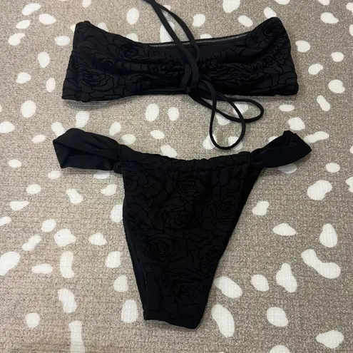 Blackbough  Swim Bikini Set Jaguar Roselle roses cheeky ruched bottoms halter top