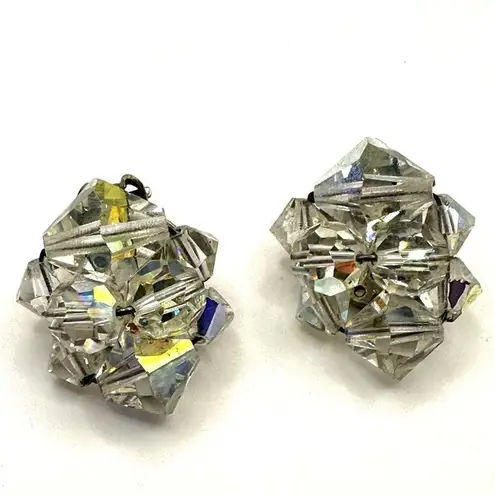 Vintage Aurora Borealis cluster crystal Clip on earrings