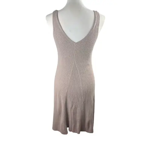 Stitchdrop Mocha Cream Ribbed Neutral Knit Dress Minimalist Academia Sleeveless Tan Size L