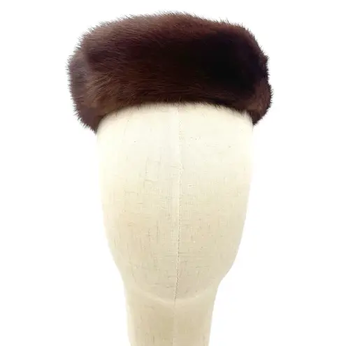 Vintage 1950s Anne’s San Carlos Mink Fur Pillbox Hat Brown Bow Detail Classic
