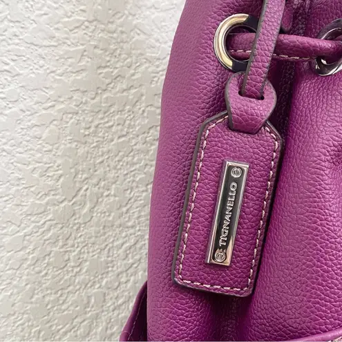 TIGNANELLO Purple Magenta Pebbled Leather Drawstring Tassel Bucket Shoulder Bag
