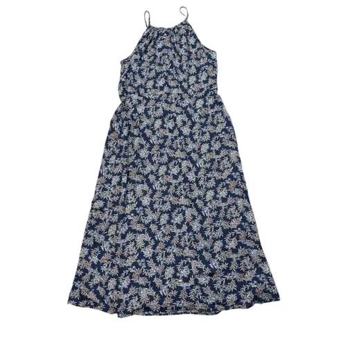 *New Dip Maxi Dress Womens Size L Blue Floral Boho Granola Beach Coastal Resort Size L