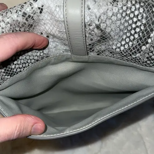 Nordstrom  Genuine Leather Crossbody Saddle Bag Gray w Snakeskin Print Purse