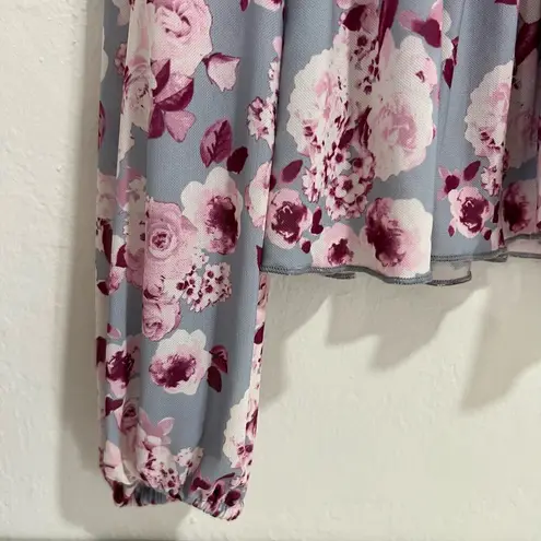Brea Canyon Blue & Pink Floral Mesh Long Sleeve Top Size Large
