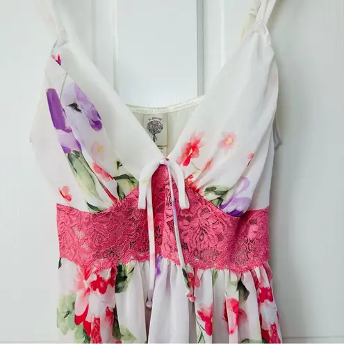 In Bloom by Jonquil Floral Lingerie Dress Pink Lace Waist Size L - Image 3