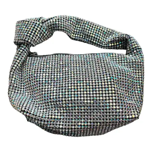 Madison West Bring on the Bling Bag Silver Crystals Evening Party Black Lining