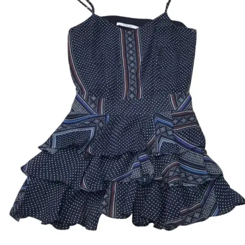 Derek Lam 10 Crosby Silk Slip Dress With Ruffle Skirt Southwest Abstract Print Blue