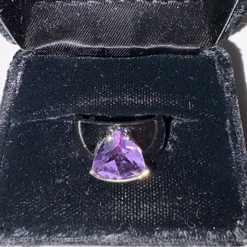 925 Sterling Silver Natural Amethyst Trillion Gemstone First Jewelry Ring w/ Box Purple