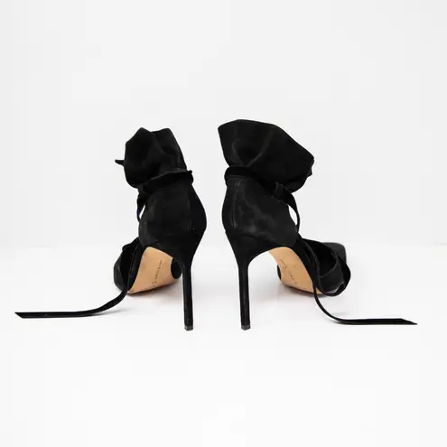 Manolo Blahnik Genuine Suede Ankle Wrap Pointed Toe High Heels Shoes Black 11