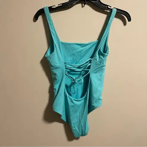 Becca Olivia One Piece Corset Square Neck Swimsuit in Sea Blue- Size Small