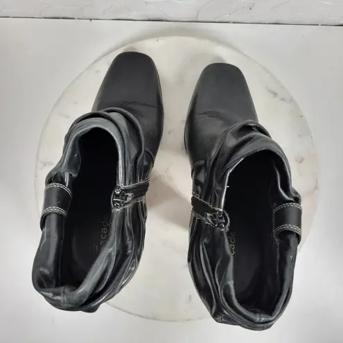 Facade Zena Ankle Boots Womens 10 Black Leather Gathered Snap Platform Heeled