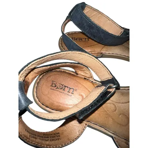 Børn Black Leather Ankle Strap Sandals Women’s Comfort Walking Shoes Size 8