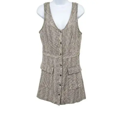 Lush Clothing LUSH Linen Blend Tweed Button Front V-Neck Retro Jumper Pinafore Dress