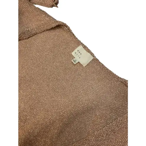 Dee Elly Metallic Shimmer Cropped Front Tie Bell Long Crochet Sleeve Rose Gold M