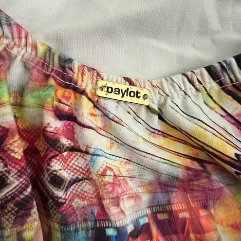 Colorful Feather Pattern Long Sleeve backless Bodysuit Medium NWT Red