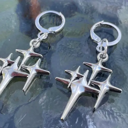 Handmade Silver Y2k Star Hoop Earrings , Punk Goth Boho Silver Hoop