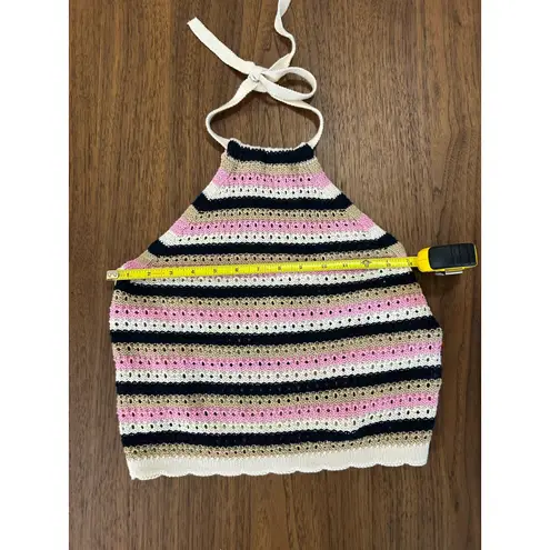 VERO MODA SHAJI COTTON BLEND KNIT HALTER TOP BIRCH STRIPES. Size M. NWOT