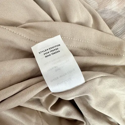 Lulus Happily Sweet Beige Floral Mock Neck Backless Midi Dress Cocktail S NWT Tan