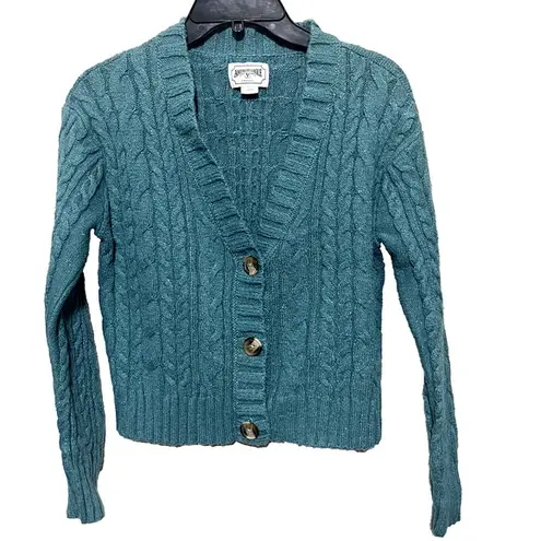 American Eagle NWOT  Green Cropped Cardigan Sweater sz S button front cable knit