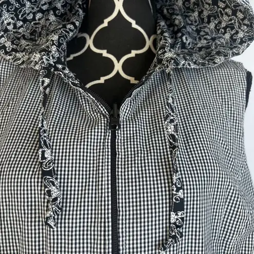Handmade Reversible Hooded Sleeveless Full Zip Vest Jacket Gingham & Bees Sz LG