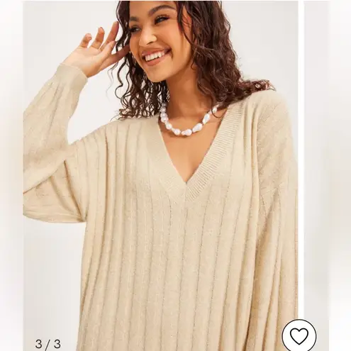 VERO MODA Doffy Long Sleeve V Neck Rib Sweater Dress Irish Cream Melange M