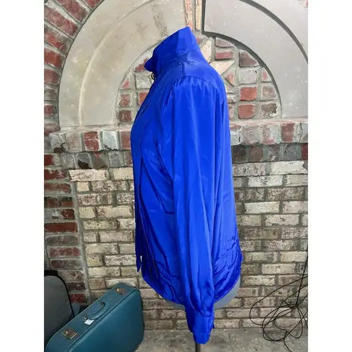 Blouse pleat front blue shoulder pads 1980s Size 12