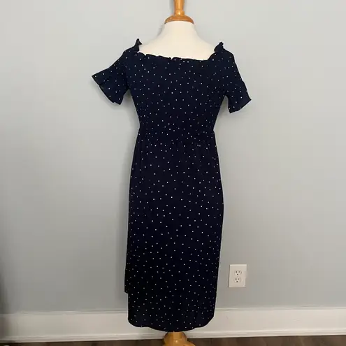 Vine & Love Navy Blue White Polka Dot Short Sleeve Dress